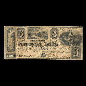 Canada, Niagara Suspension Bridge Bank, 3 dollars : October 13, 1840
