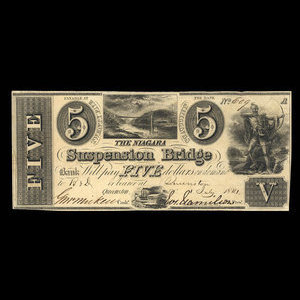 Canada, Niagara Suspension Bridge Bank, 5 dollars : July 1, 1841