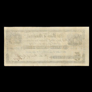 Canada, Bank of Montreal, 5 dollars : April 3, 1852