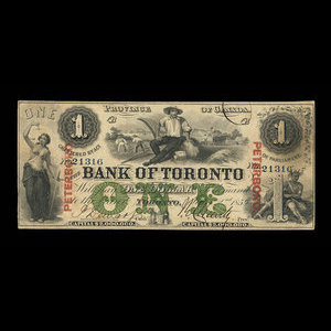 Canada, Bank of Toronto (The), 1 dollar : July 2, 1859