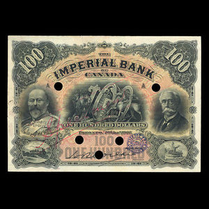 Canada, Imperial Bank of Canada, 100 dollars : January 2, 1907