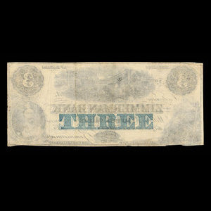 Canada, Zimmerman Bank, 3 dollars : December 1856