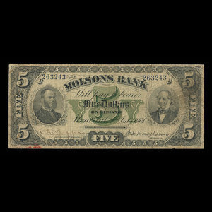 Canada, Molsons Bank, 5 dollars : July 2, 1901