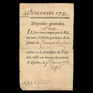 Canada, French Colonial Authorities, 48 livres : January 1, 1753