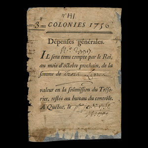 Canada, French Colonial Authorities, 3 livres : January 1, 1756