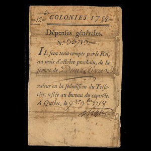 Canada, French Colonial Authorities, 12 livres : September 1, 1758