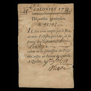 Canada, French Colonial Authorities, 48 livres : September 1, 1758