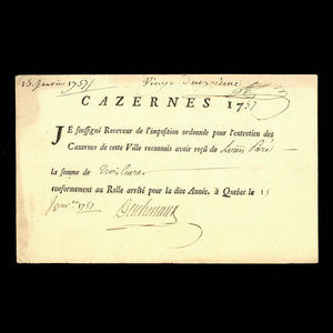 Canada, French Colonial Authorities, 3 livres : January 15, 1757