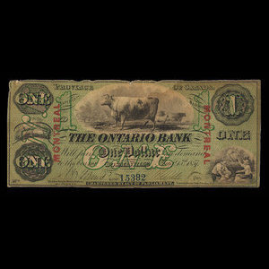 Canada, Ontario Bank, 1 dollar : August 15, 1857