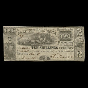 Canada, Agricultural Bank (Toronto), 2 dollars : October 1, 1837