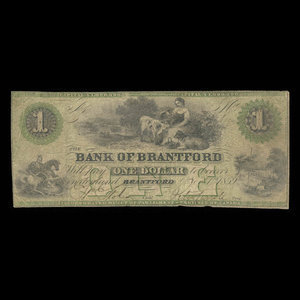 Canada, Bank of Brantford, 1 dollar : November 1, 1859