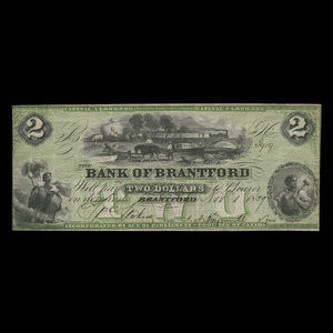 Canada, Bank of Brantford, 2 dollars : November 1, 1859