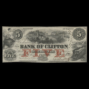 Canada, Bank of Clifton, 5 dollars : October 1, 1859