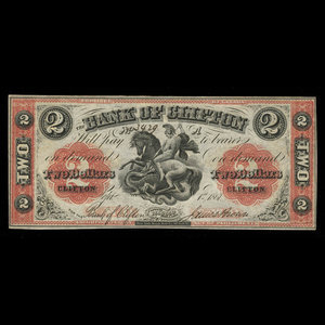 Canada, Bank of Clifton, 2 dollars : September 1, 1861