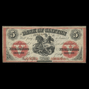 Canada, Bank of Clifton, 5 dollars : September 1, 1861