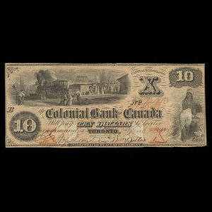 Canada, Colonial Bank of Canada, 10 dollars : April 4, 1859