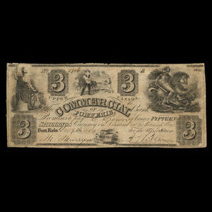 Canada, Commercial Bank of Fort Erie, 3 dollars : December 9, 1854