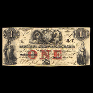 Canada, Farmer's Joint Stock Banking Co., 1 dollar : February 1, 1849