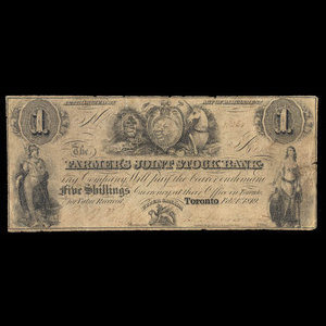 Canada, Farmer's Joint Stock Banking Co., 1 dollar : February 1, 1849