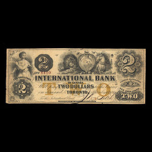 Canada, International Bank of Canada, 2 dollars : September 15, 1858