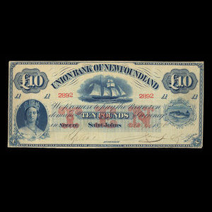 Canada, Union Bank of Newfoundland, 10 pounds : April 3, 1876