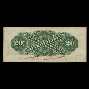 Canada, Bank of Acadia, 20 dollars : December 2, 1872