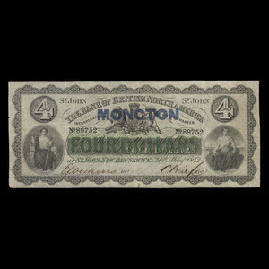 Canada, Bank of British North America, 4 dollars : May 31, 1872
