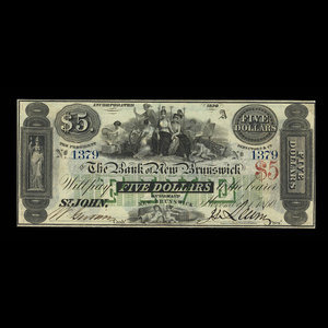 Canada, Bank of New Brunswick, 5 dollars : November 1, 1860