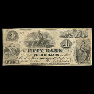 Canada, City Bank (Montreal), 4 dollars : January 1, 1857