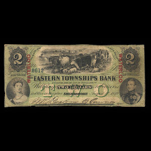 Canada, Eastern Townships Bank, 2 dollars : August 1, 1859