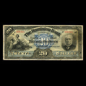 Canada, Dominion Bank, 20 dollars : October 1, 1897