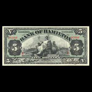 Canada, Bank of Hamilton, 5 dollars : June 1, 1909