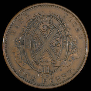 Canada, City Bank (Montreal), 1 penny : 1837