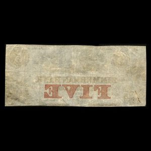 Canada, Zimmerman Bank, 5 dollars : December 1856