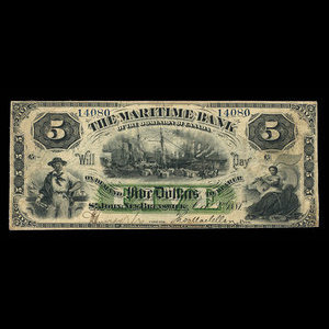 Canada, Maritime Bank of the Dominion of Canada, 5 dollars : October 3, 1881
