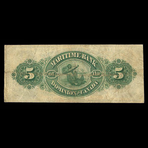 Canada, Maritime Bank of the Dominion of Canada, 5 dollars : October 3, 1881
