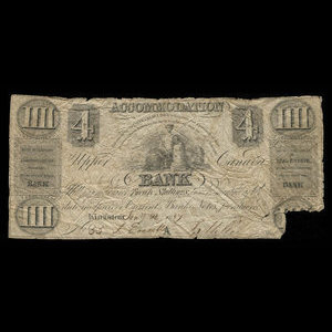 Canada, Accomodation Bank, 4 dollars : January 26, 1837