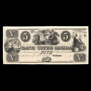 Canada, Bank of Upper Canada (York), 5 dollars : 1838