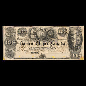 Canada, Bank of Upper Canada (York), 100 dollars : 1838
