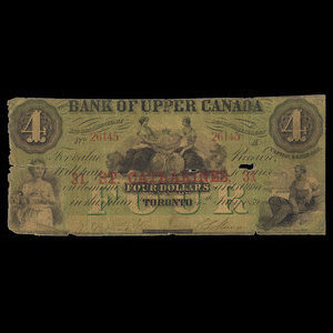 Canada, Bank of Upper Canada (York), 4 dollars : July 4, 1859
