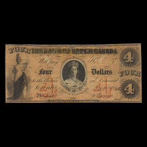 Canada, Bank of Upper Canada (York), 4 dollars : November 13, 1860