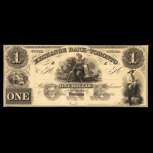 Canada, Exchange Bank of Toronto, 1 dollar : May 1, 1855