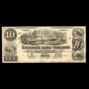 Canada, Exchange Bank of Toronto, 10 dollars : May 1, 1855