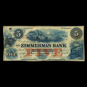 Canada, Zimmerman Bank, 5 dollars : June 7, 1856