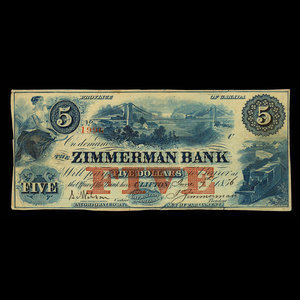 Canada, Zimmerman Bank, 5 dollars : June 7, 1856