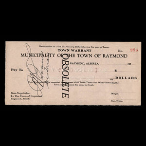 Canada, Town of Raymond, no denomination : 1935