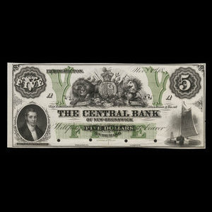 Canada, Central Bank of New Brunswick, 5 dollars : November 1, 1866