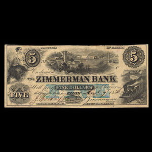 Canada, Zimmerman Bank, 5 dollars : August 7, 1856