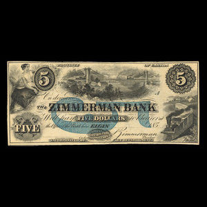 Canada, Zimmerman Bank, 5 dollars : December 1856