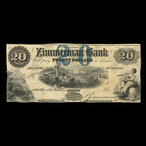 Canada, Zimmerman Bank, 20 dollars : December 1856